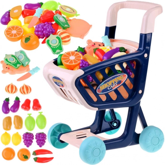 Carrito de la compra infantil con frutas y verduras para cortar, 36 piezas