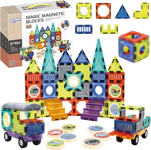 Woopie construcción magnética 3D – castillo y vehículos, 71 piezas
