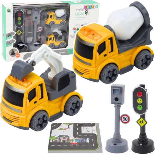 Set infantil de semáforo con radar de velocidad, alfombrilla de juego y vehículos de construcción con luces y sonidos