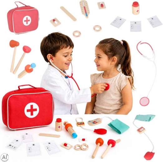 Set de doctor de madera con maletín médico para niños