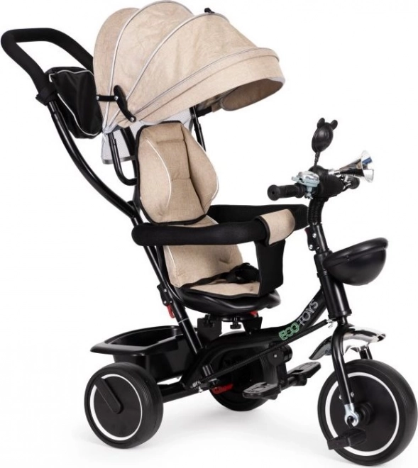 Triciclo infantil con asiento giratorio y capota ECOTOYS, beige