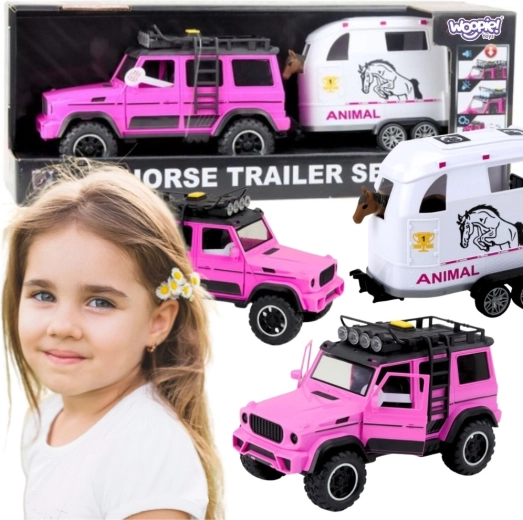 Coche todoterreno rosa Woopie con remolque para caballos y figura de caballo