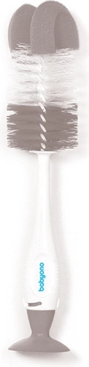 BabyOno cepillo para limpiar biberones y tetinas 2 en 1 con ventosa, gris