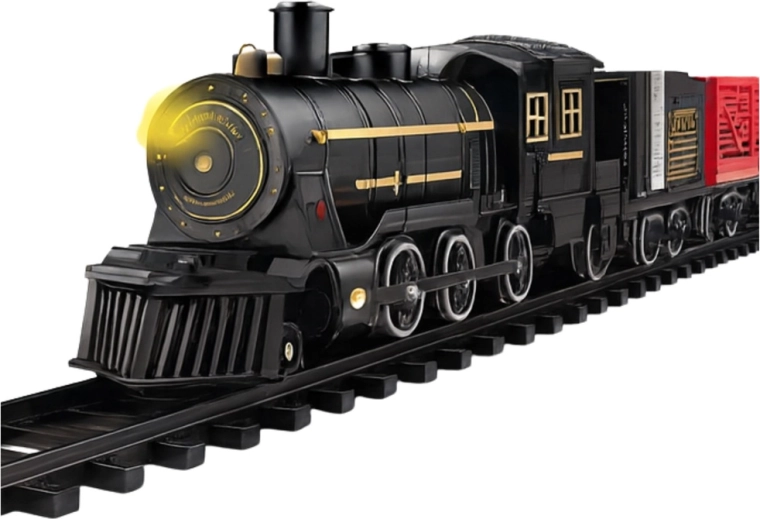 Locomotora de vapor iluminada con acabado detallado
