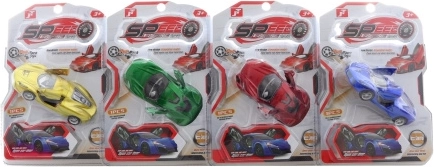 Coche deportivo metálico con retroceso (pull-back) y puertas que se abren