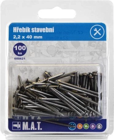 Clavos de construcción 40 × 2,2 mm, paquete de 100 uds