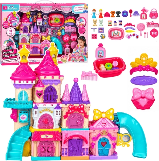 Set de construcción de un castillo de princesa de cuento con luz y sonido, 52 piezas