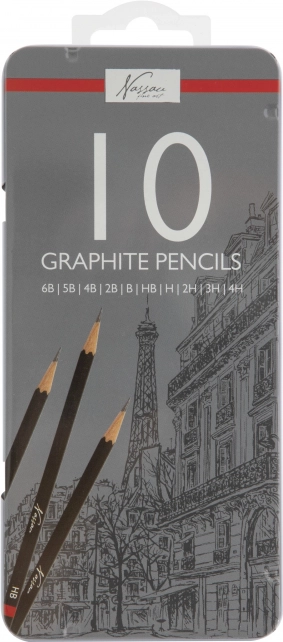 Lápices de grafito para dibujo 6B–4H, set de 10 uds. en estuche metálico