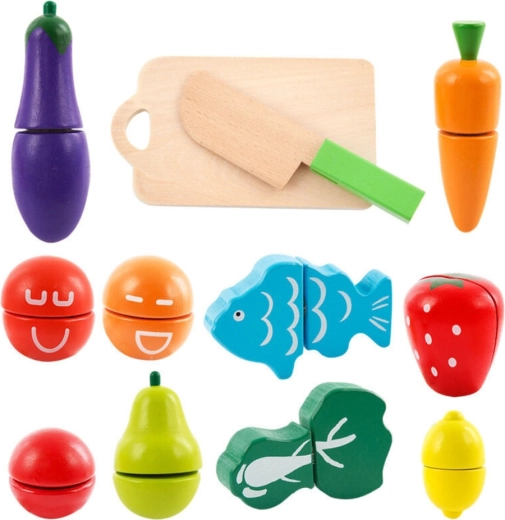Tabla y cuchillo de madera para jugar a cocinar