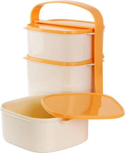 Portaviandas de plástico de tres niveles 2×1 l + 2 l con mezcla de colores de tapas