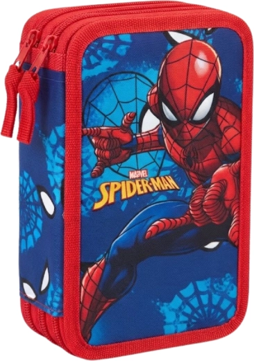 Estuche escolar equipado de tres compartimentos Spider-Man azul y rojo