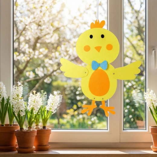 Decoración colgante de Pascua en forma de pollito de fieltro