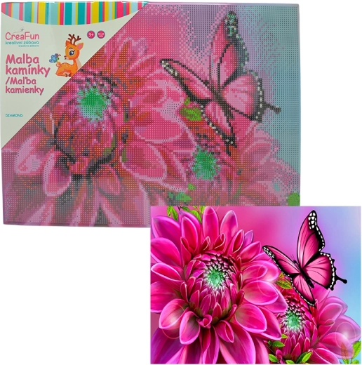 Pintura de diamantes – flor y mariposa 30 × 40 cm