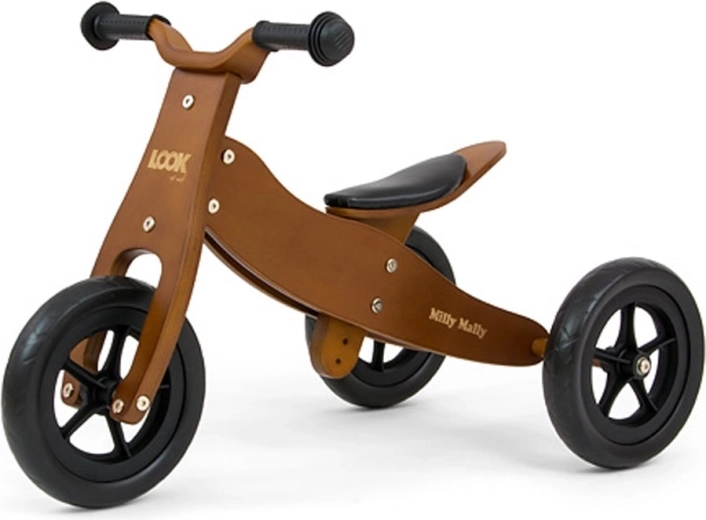 Bicicleta de equilibrio infantil de madera 2en1 Milly Mally Look Cool Dark Natural