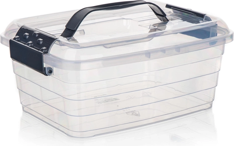 Caja de almacenamiento VILARD 5 l con tapa, clips y asa – transparente
