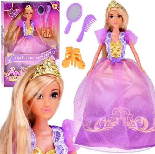 Muñeca princesa con pelo largo en vestido de gala con accesorios