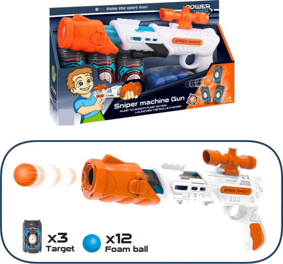 Pistola de bolas de espuma de 34 cm con dianas y 12 proyectiles