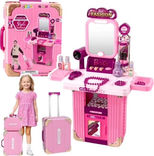 Tocador maletín rosa 2 en 1 con luz y sonidos – set de maquillaje infantil