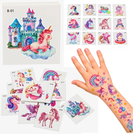 Tatuajes temporales para niños con unicornios, 25 unidades