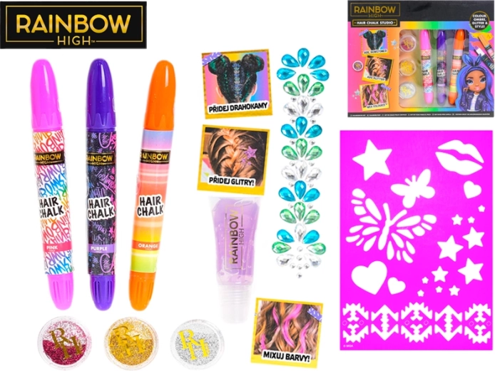 Rainbow High set decorativo para el cabello con tizas y accesorios