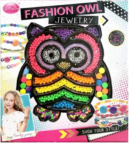 Cuentas de colores para hacer pulseras en envase de búho