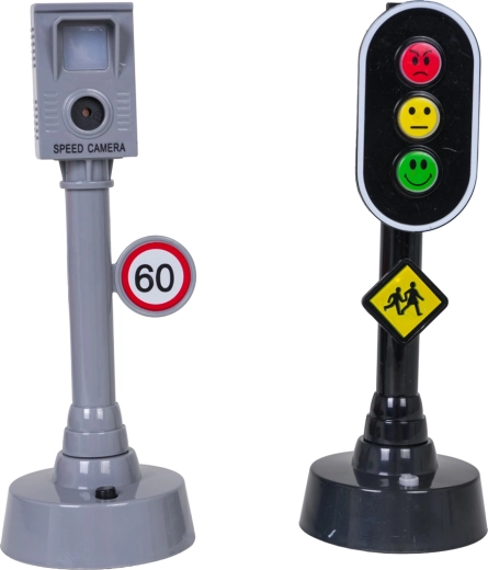 Juego de tráfico con semáforo y radar de velocidad