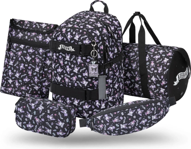Set de 5 piezas Baagl Skate Kuromi black: mochila, estuche, bolsa deportiva, riñonera y funda para portátil