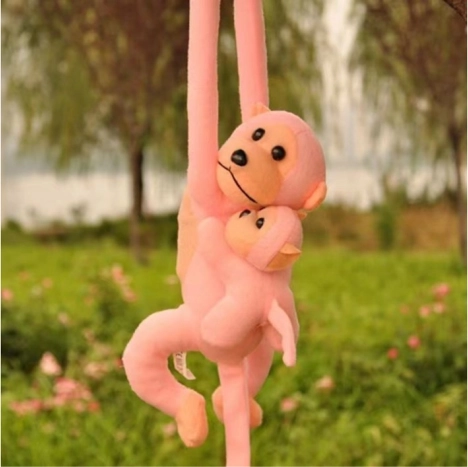 Monita de peluche rosa con cría 70 cm