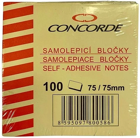 Bloc de notas adhesivas 75 × 75 mm, 100 hojas, amarillo