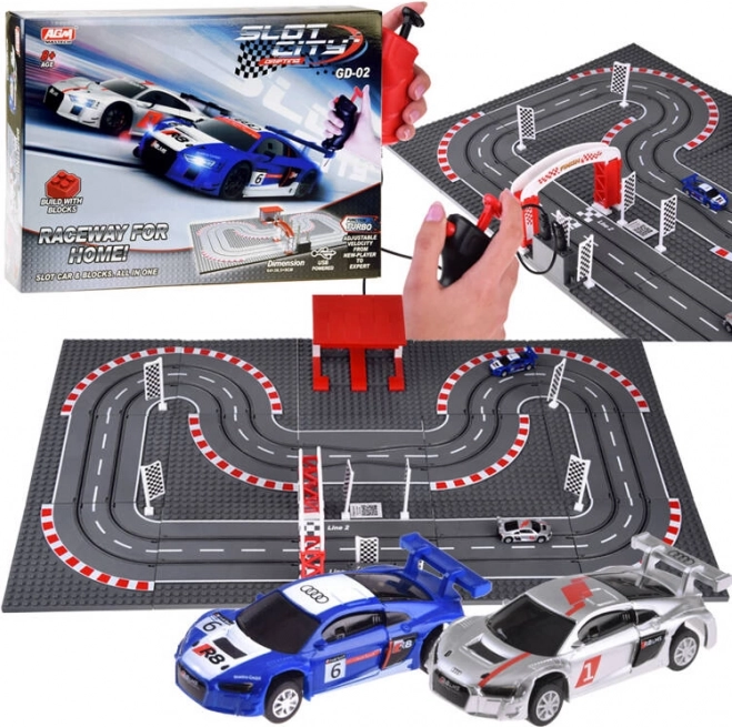 Pista de carreras AUDI con mando a distancia, 2 coches, alimentación USB