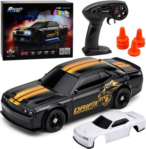 Coche RC deportivo de drift 4WD con giroscopio 2,4 GHz 1:43 negro