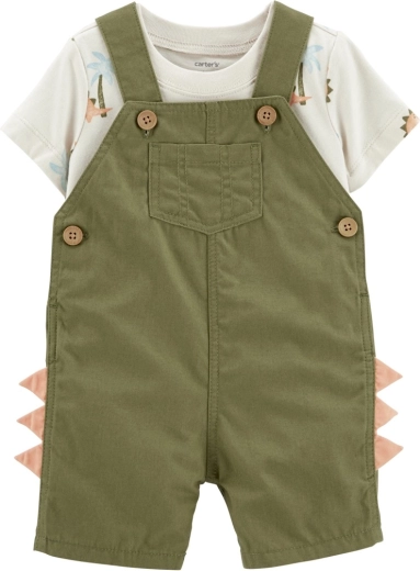 Conjunto de 2 piezas Carter's con camiseta y pantalones cortos con tirantes Green Dino para niños