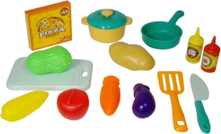 Colorido juego infantil de utensilios de cocina