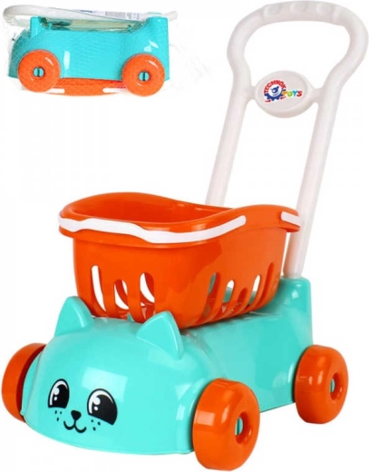 Carrito de compra infantil con cesta y diseño de gatito