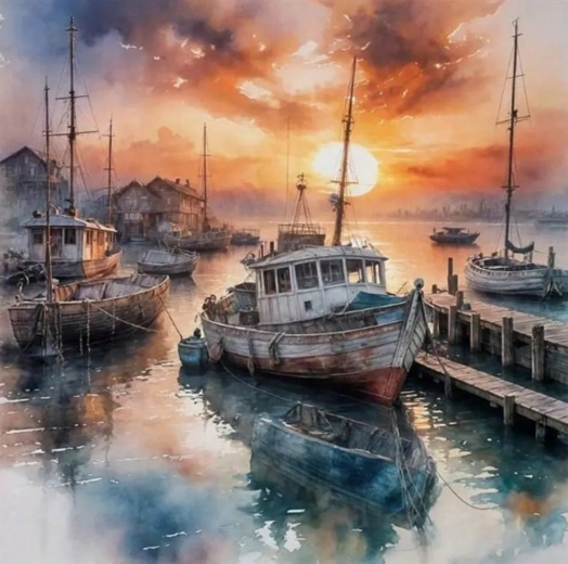 Pintura de diamantes Barco en el puerto 30 × 40 cm