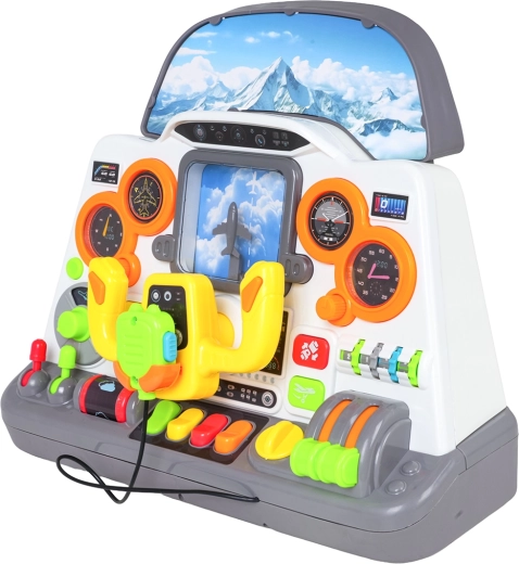 Cabina llena de controles para jugar a ser piloto