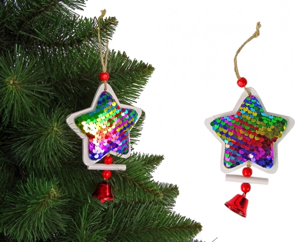 Estrellita navideña con lentejuelas y cascabel – adorno para el árbol
