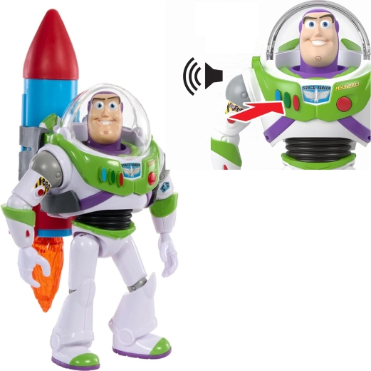 Mattel Disney Toy Story figura interactiva Buzz Lightyear con cohete 27 cm (versión en inglés) - 1 pieza