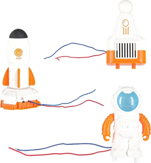 Misión espacial con cohete y astronauta