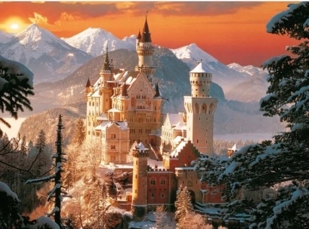 Pintura por números Castillo en los Alpes en invierno 40 × 50 cm