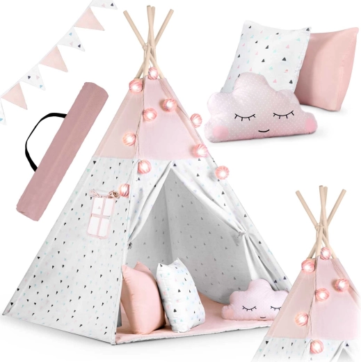Teepee infantil con guirnalda y luces NUKIDO – rosa