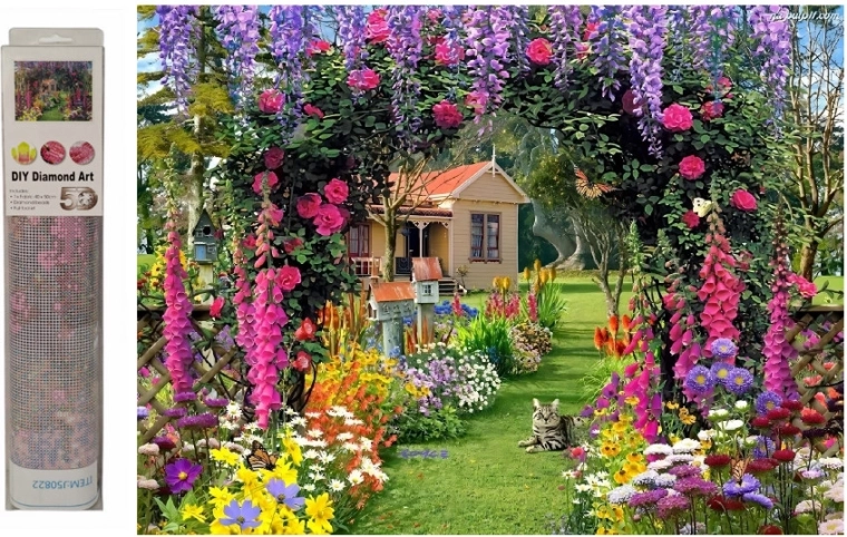 Mosaico de diamantes casita con jardín - 1 pieza