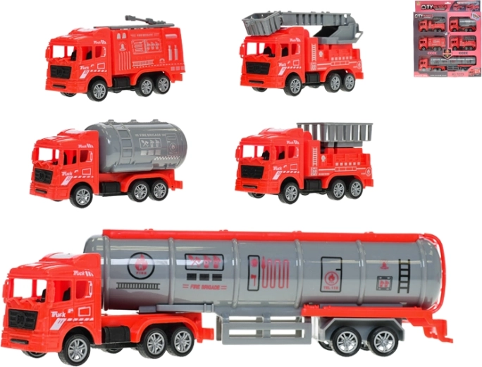 Juego de camiones de bomberos de retroceso, 5 piezas