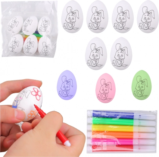 Huevos de poliestireno de Pascua para pintar con diseño de conejito, 6 uds con rotuladores