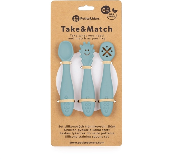 Petite&Mars cucharas de entrenamiento de silicona Take&Match frosted sky (3 uds) 6m+