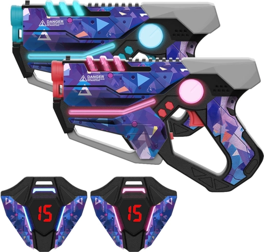 Pistolas láser con chalecos y dianas – set azul