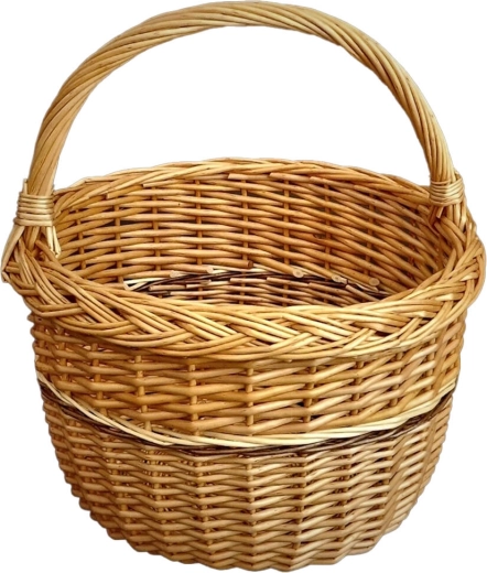 Cesta de compra redonda de mimbre barnizado 29 × 34 cm