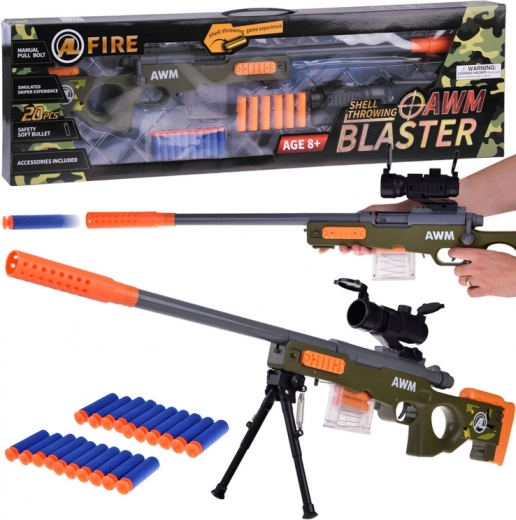 Gran rifle de francotirador de espuma con mira telescópica y cargador