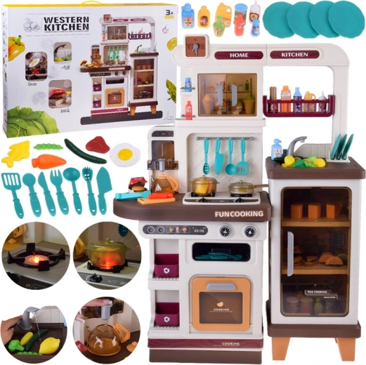 Cocina infantil interactiva con vapor, luces y sonidos, beige