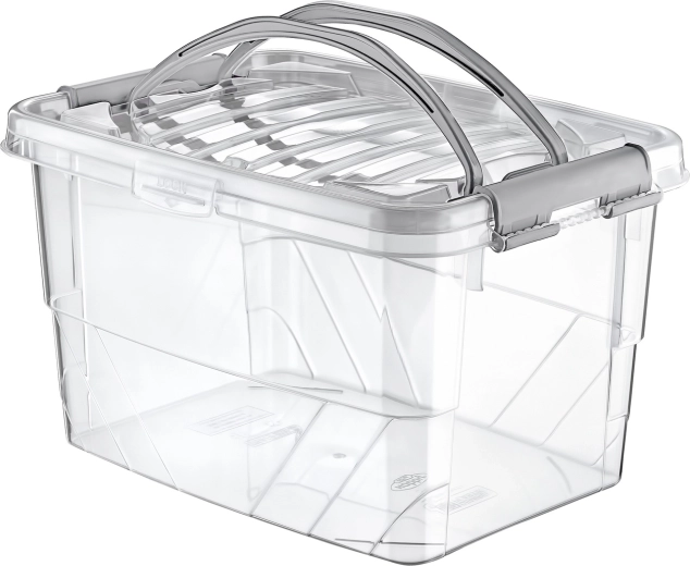Caja de almacenamiento Handy Box 13 l con tapa y clips, transparente
